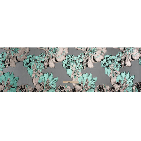 Metallic Rose Gold, Aqua and Black Fantastic Flowers Luxury Burnout Brocade