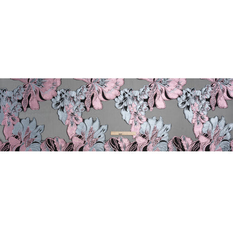 Metallic Pink, Blue Gray and Black Fantastic Flowers Luxury Burnout Brocade