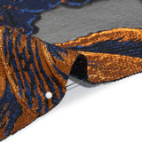 Metallic Royal Blue, Orange and Black Fantastic Flowers Luxury Burnout Brocade