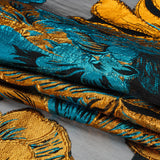 Metallic Teal, Orange and Black Fantastic Flowers Luxury Burnout Brocade