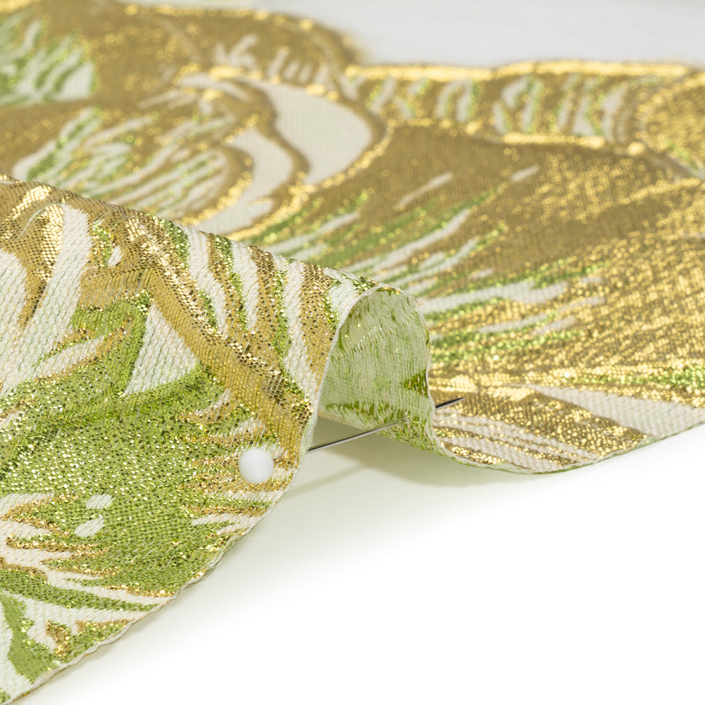 Metallic Lime, Gold and White Fantastic Flowers Luxury Burnout Brocade