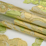 Metallic Lime, Gold and White Fantastic Flowers Luxury Burnout Brocade