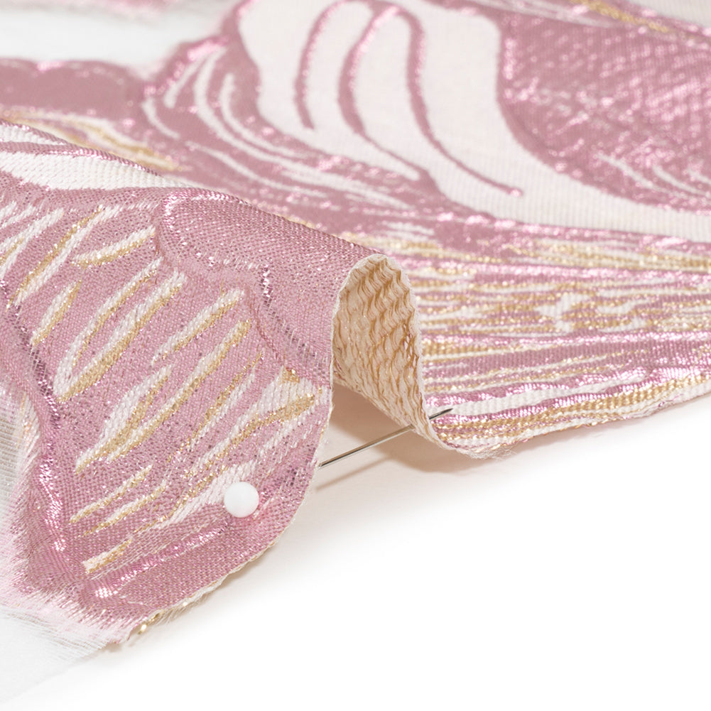 Metallic Pink, Gold and White Fantastic Flowers Luxury Burnout Brocade