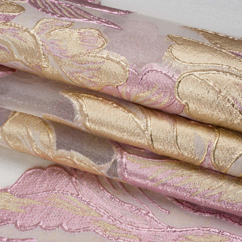 Metallic Pink, Gold and White Fantastic Flowers Luxury Burnout Brocade