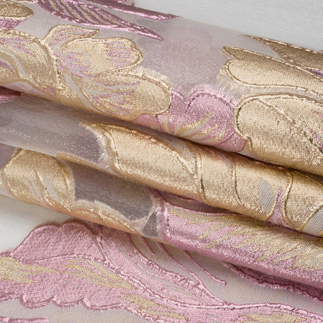 Metallic Pink, Gold and White Fantastic Flowers Luxury Burnout Brocade