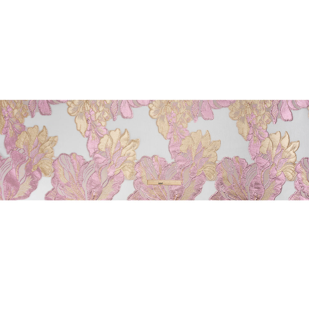 Metallic Pink, Gold and White Fantastic Flowers Luxury Burnout Brocade