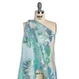 Metallic Aqua, Sky Blue and Off White Fantastic Flowers Luxury Burnout Brocade