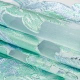 Metallic Aqua, Sky Blue and Off White Fantastic Flowers Luxury Burnout Brocade