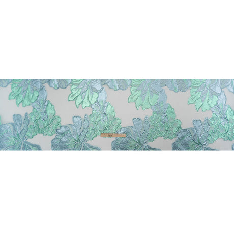 Metallic Aqua, Sky Blue and Off White Fantastic Flowers Luxury Burnout Brocade