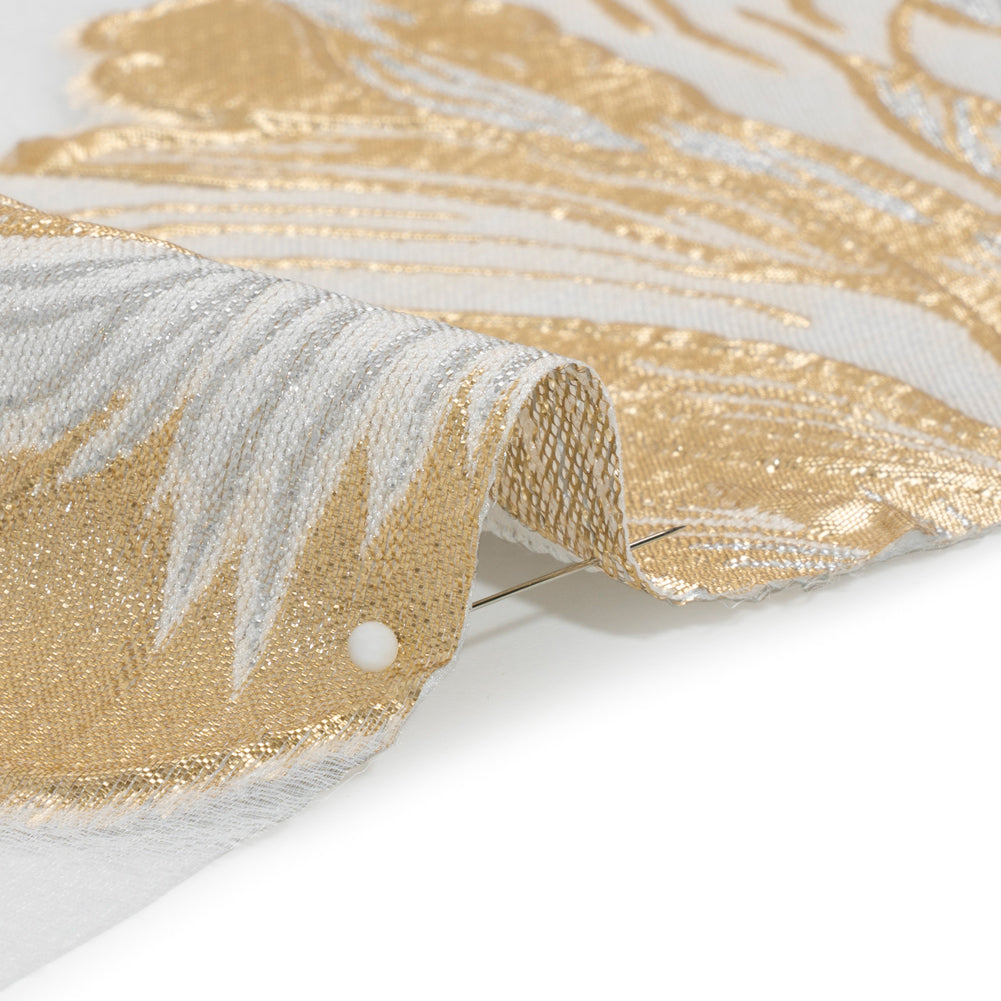 Metallic Gold, Silver and White Fantastic Flowers Luxury Burnout Brocade