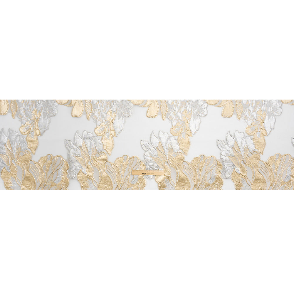 Metallic Gold, Silver and White Fantastic Flowers Luxury Burnout Brocade