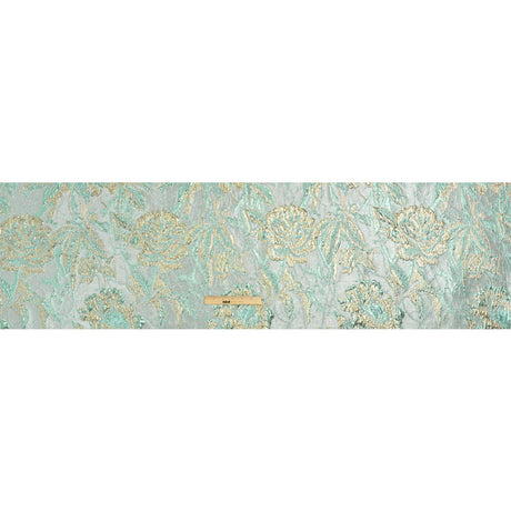 Metallic Light Blue, Gold and Aqua Radiant Roses Luxury Brocade