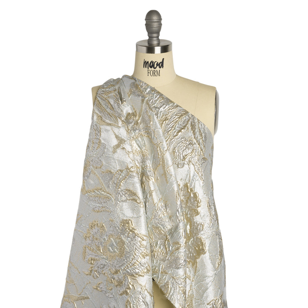 Metallic Gold and Silver Radiant Roses Luxury Brocade