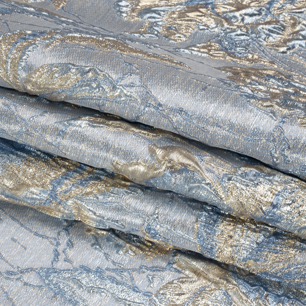 Metallic Gold, Blue and Gray Radiant Roses Luxury Brocade