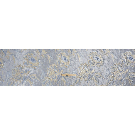 Metallic Gold, Blue and Gray Radiant Roses Luxury Brocade