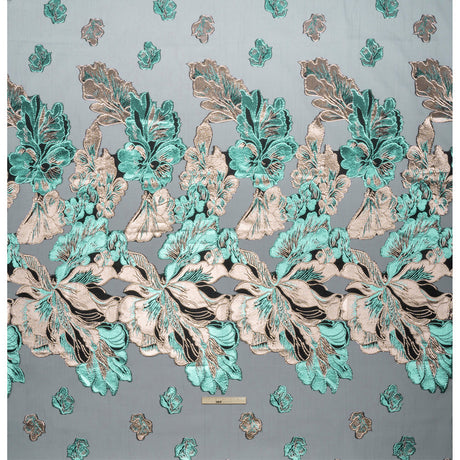 Metallic Turquoise, Silver and Black Floral Luxury Burnout Brocade Panel