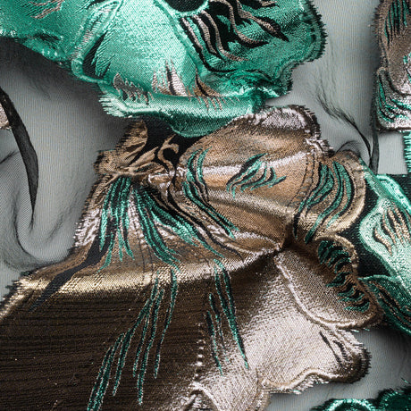 Metallic Turquoise, Silver and Black Floral Luxury Burnout Brocade Panel