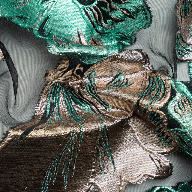 Metallic Turquoise, Silver and Black Floral Luxury Burnout Brocade Panel