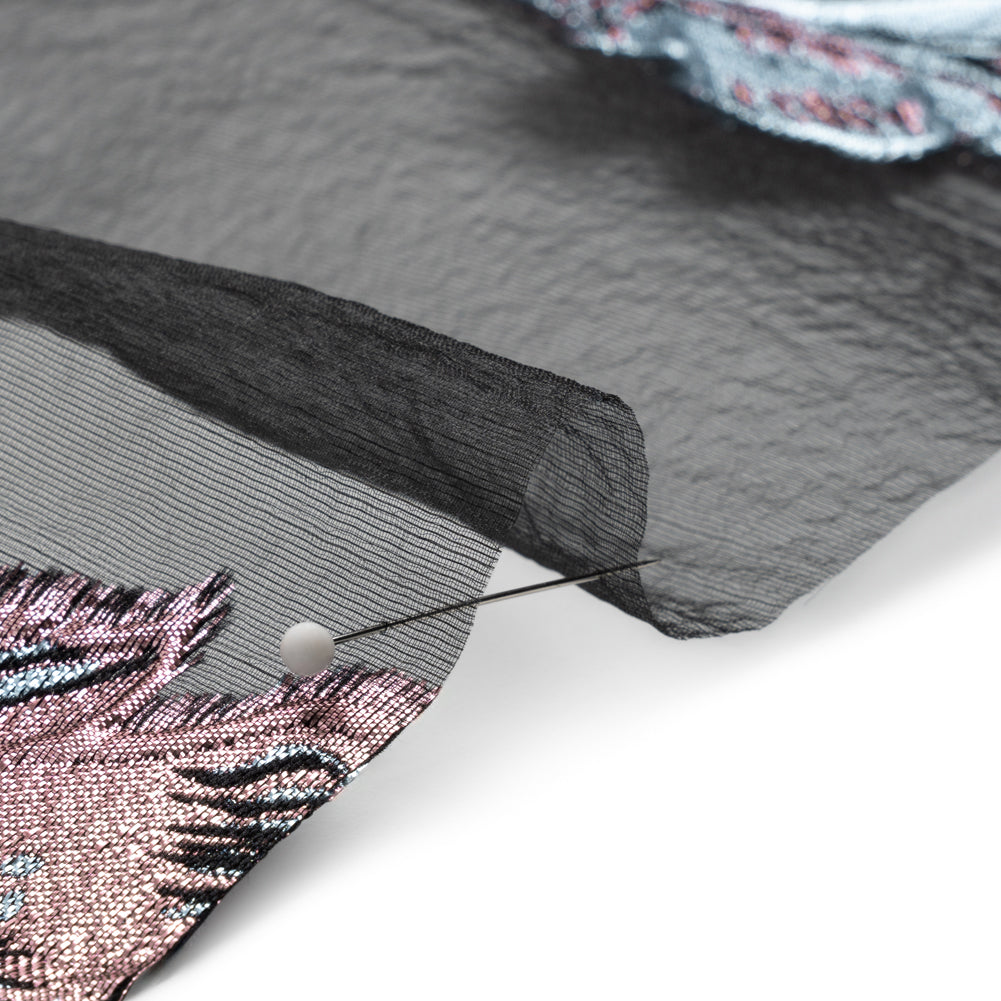 Metallic Pink, Baby Blue and Black Floral Luxury Burnout Brocade Panel