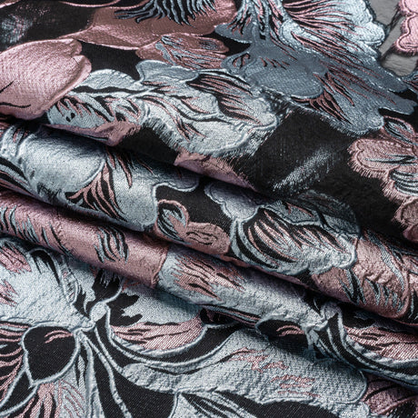 Metallic Pink, Baby Blue and Black Floral Luxury Burnout Brocade Panel
