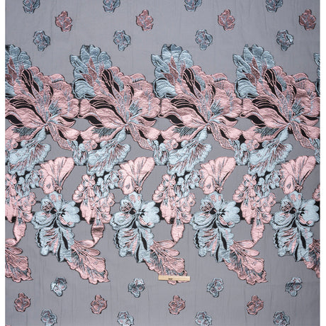 Metallic Pink, Baby Blue and Black Floral Luxury Burnout Brocade Panel
