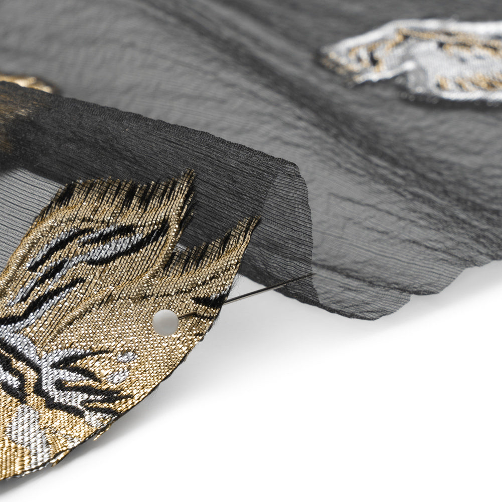 Metallic Gold, Silver and Black Floral Luxury Burnout Brocade Panel