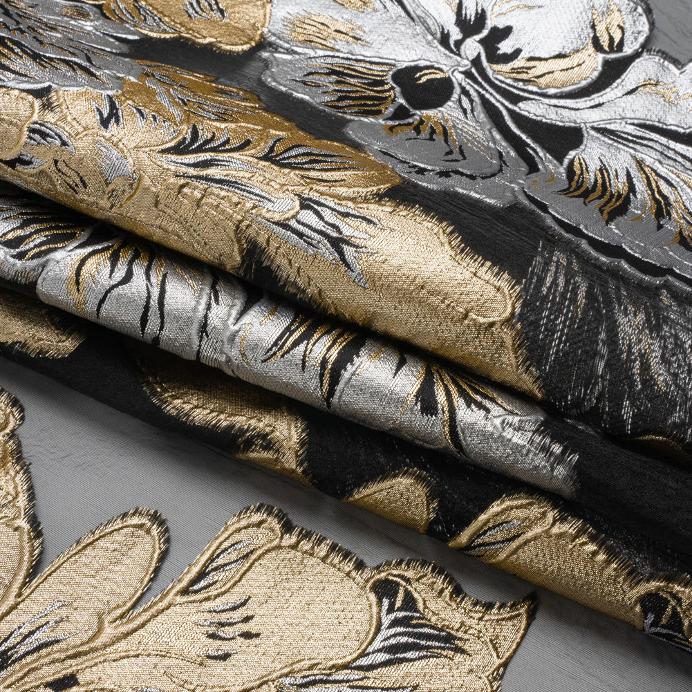 Metallic Gold, Silver and Black Floral Luxury Burnout Brocade Panel