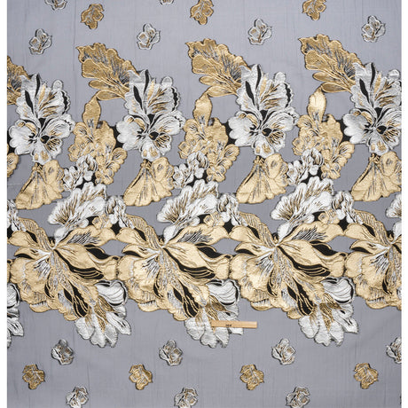 Metallic Gold, Silver and Black Floral Luxury Burnout Brocade Panel