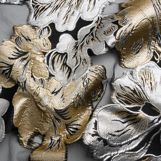 Metallic Gold, Silver and Black Floral Luxury Burnout Brocade Panel