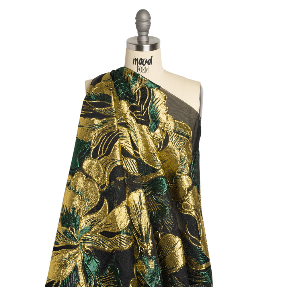 Metallic Forest, Gold and Black Floral Luxury Burnout Brocade Panel