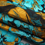 Metallic Teal, Orange and Black Floral Luxury Burnout Brocade Panel