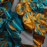 Metallic Teal, Orange and Black Floral Luxury Burnout Brocade Panel