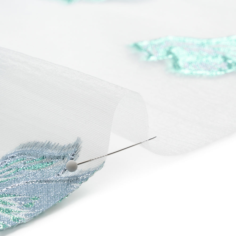 Metallic Turquoise, Baby Blue and White Floral Luxury Burnout Brocade Panel