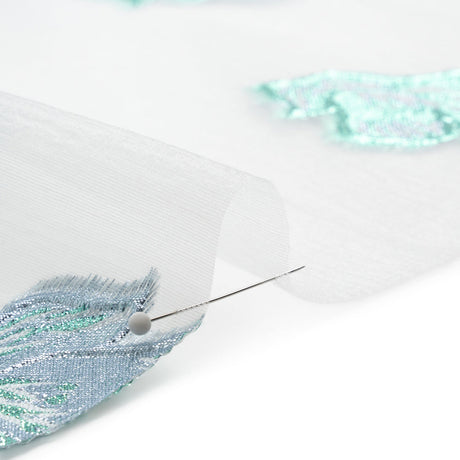 Metallic Turquoise, Baby Blue and White Floral Luxury Burnout Brocade Panel