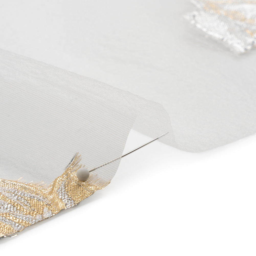 Metallic Gold, Silver and White Floral Luxury Burnout Brocade Panel