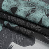 Metallic Black and Steel Blue Big Florals Luxury Burnout Brocade