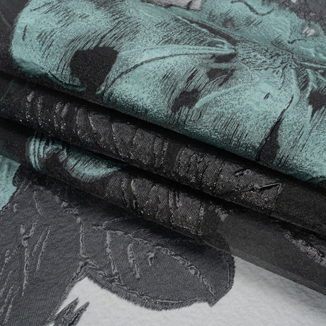 Metallic Black and Steel Blue Big Florals Luxury Burnout Brocade