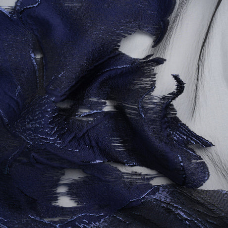 Metallic Navy Big Florals Luxury Burnout Brocade
