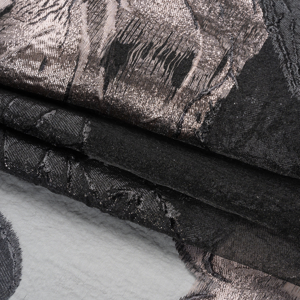 Metallic Pink and Black Big Florals Luxury Burnout Brocade