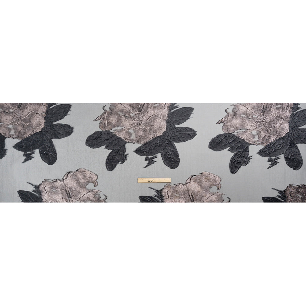 Metallic Pink and Black Big Florals Luxury Burnout Brocade