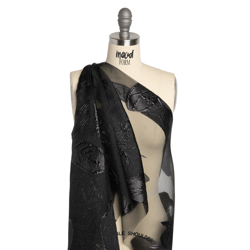Metallic Black Big Florals Luxury Burnout Brocade