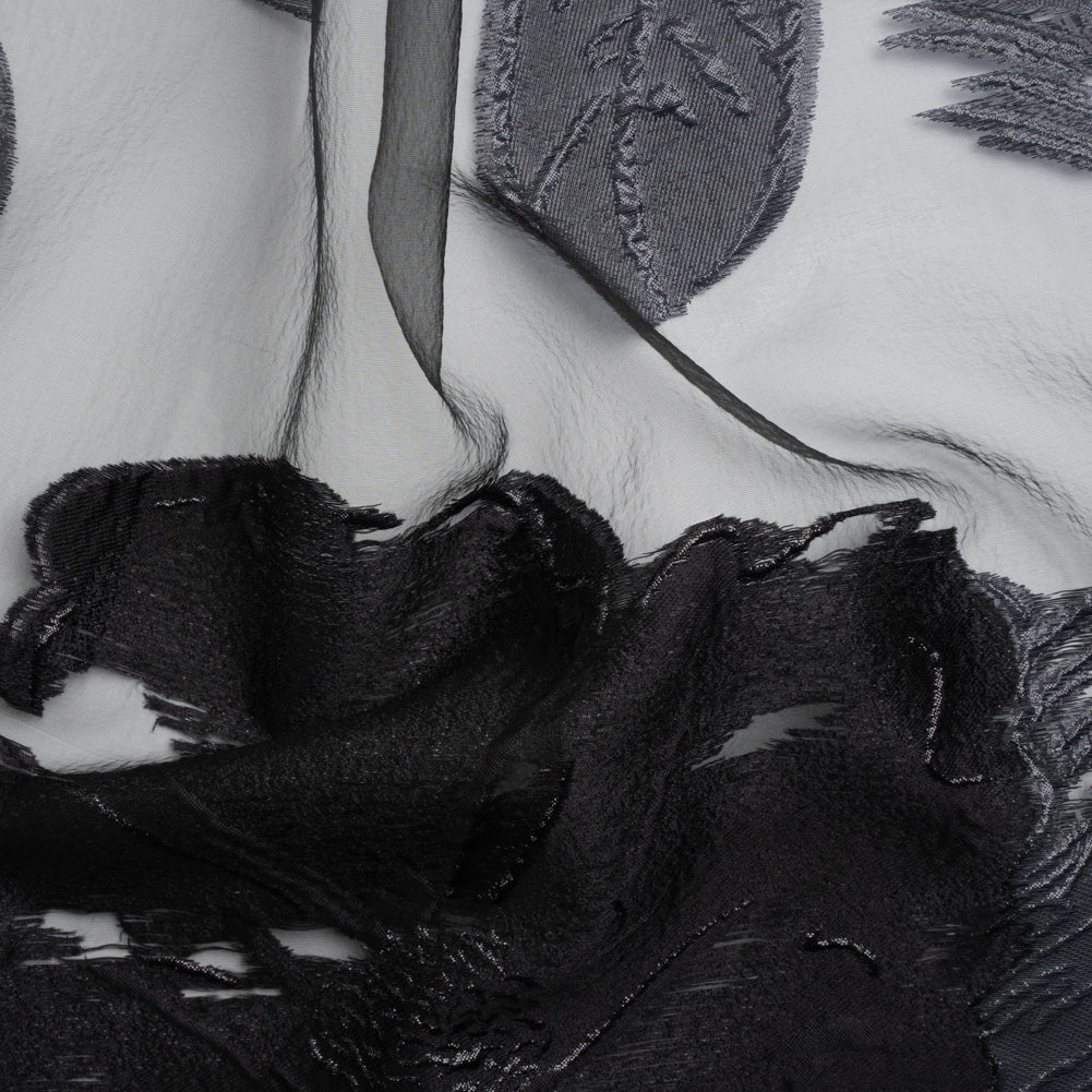 Metallic Black Big Florals Luxury Burnout Brocade