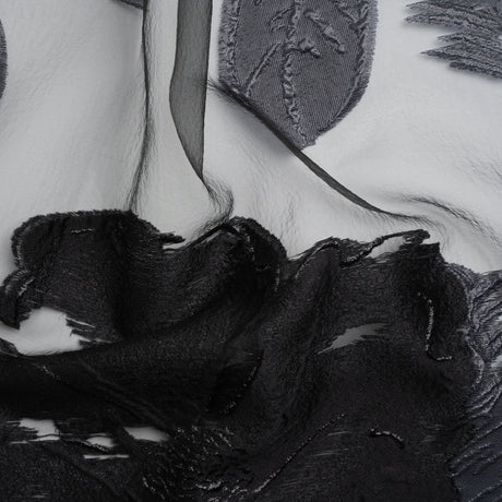 Metallic Black Big Florals Luxury Burnout Brocade