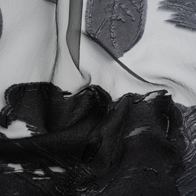 Metallic Black Big Florals Luxury Burnout Brocade