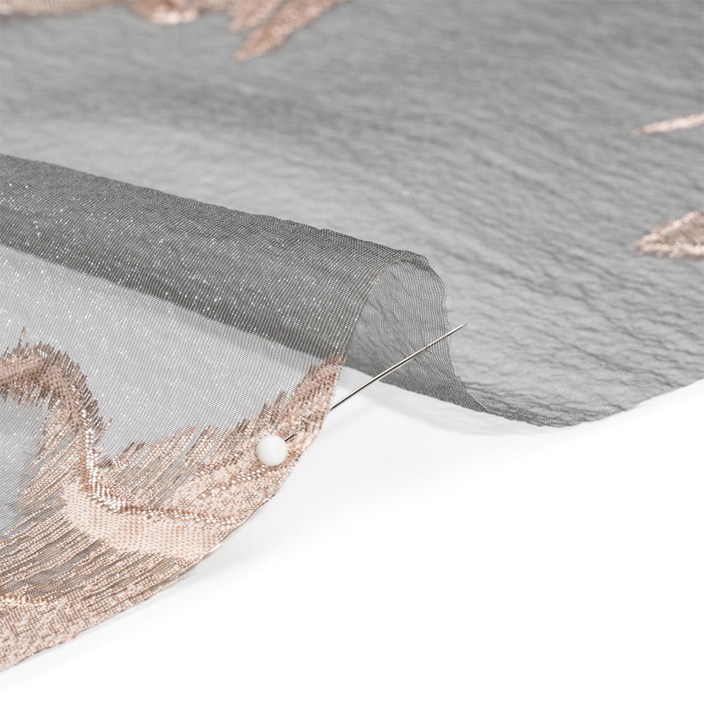 Metallic Rose and Charcoal Big Florals Luxury Burnout Brocade