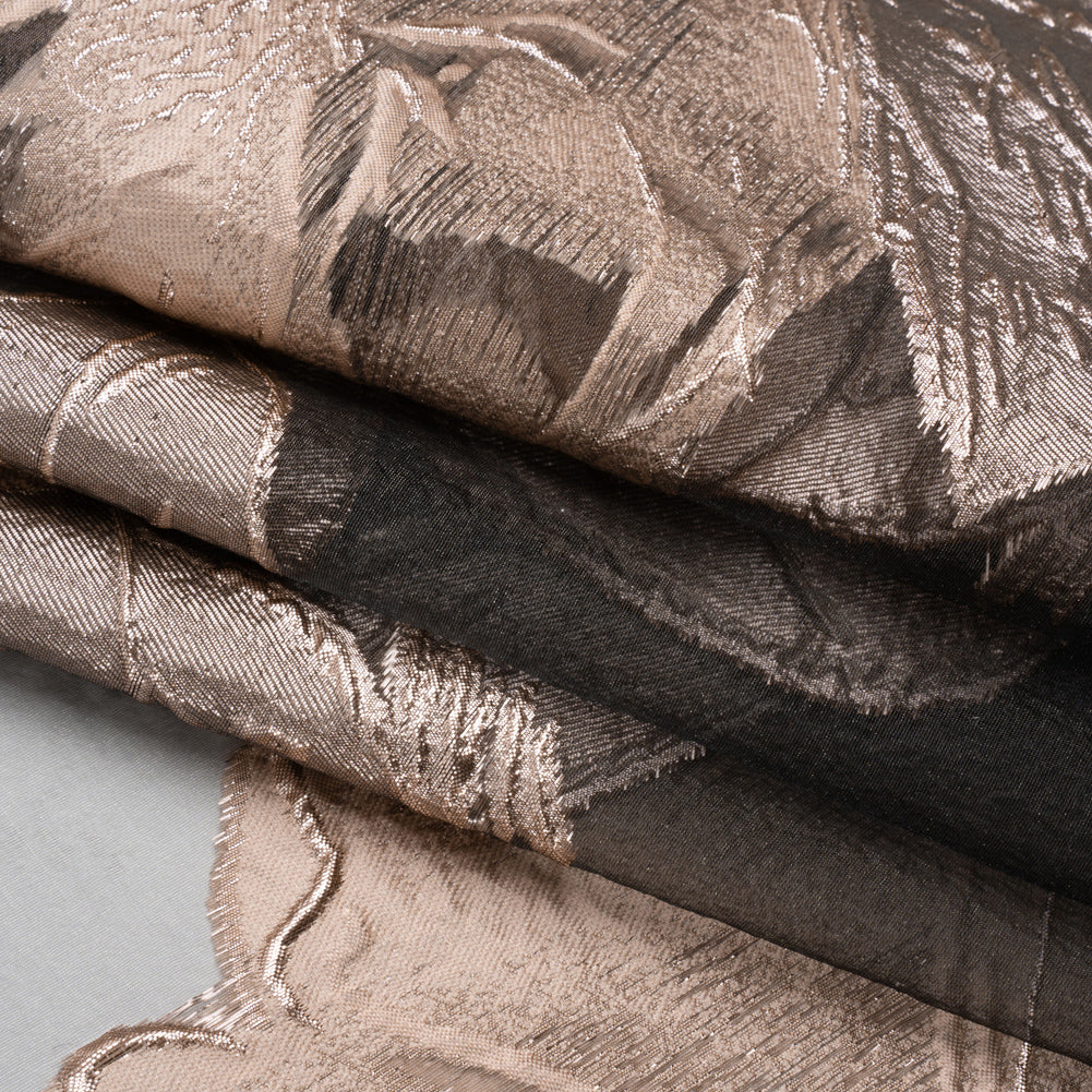 Metallic Rose and Charcoal Big Florals Luxury Burnout Brocade