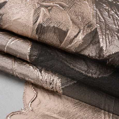 Metallic Rose and Charcoal Big Florals Luxury Burnout Brocade