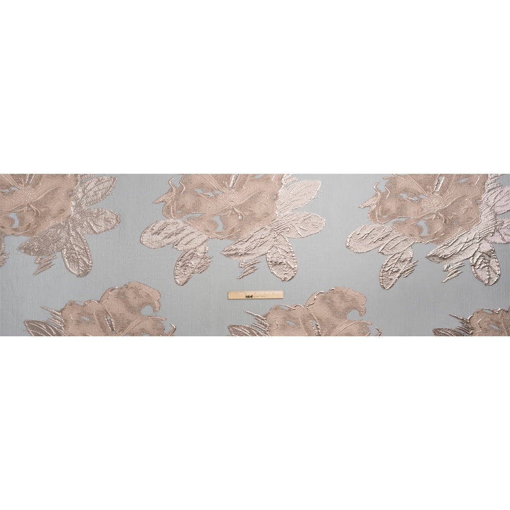 Metallic Rose and Charcoal Big Florals Luxury Burnout Brocade