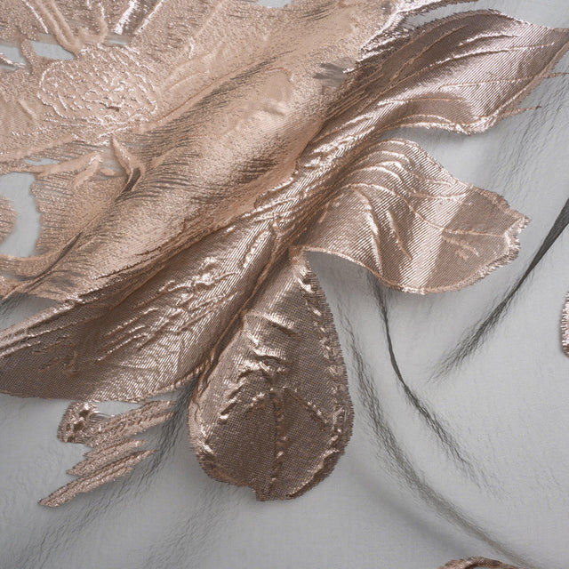 Metallic Rose and Charcoal Big Florals Luxury Burnout Brocade