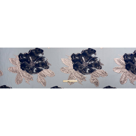 Metallic Rose Gold and Navy Big Florals Luxury Burnout Brocade